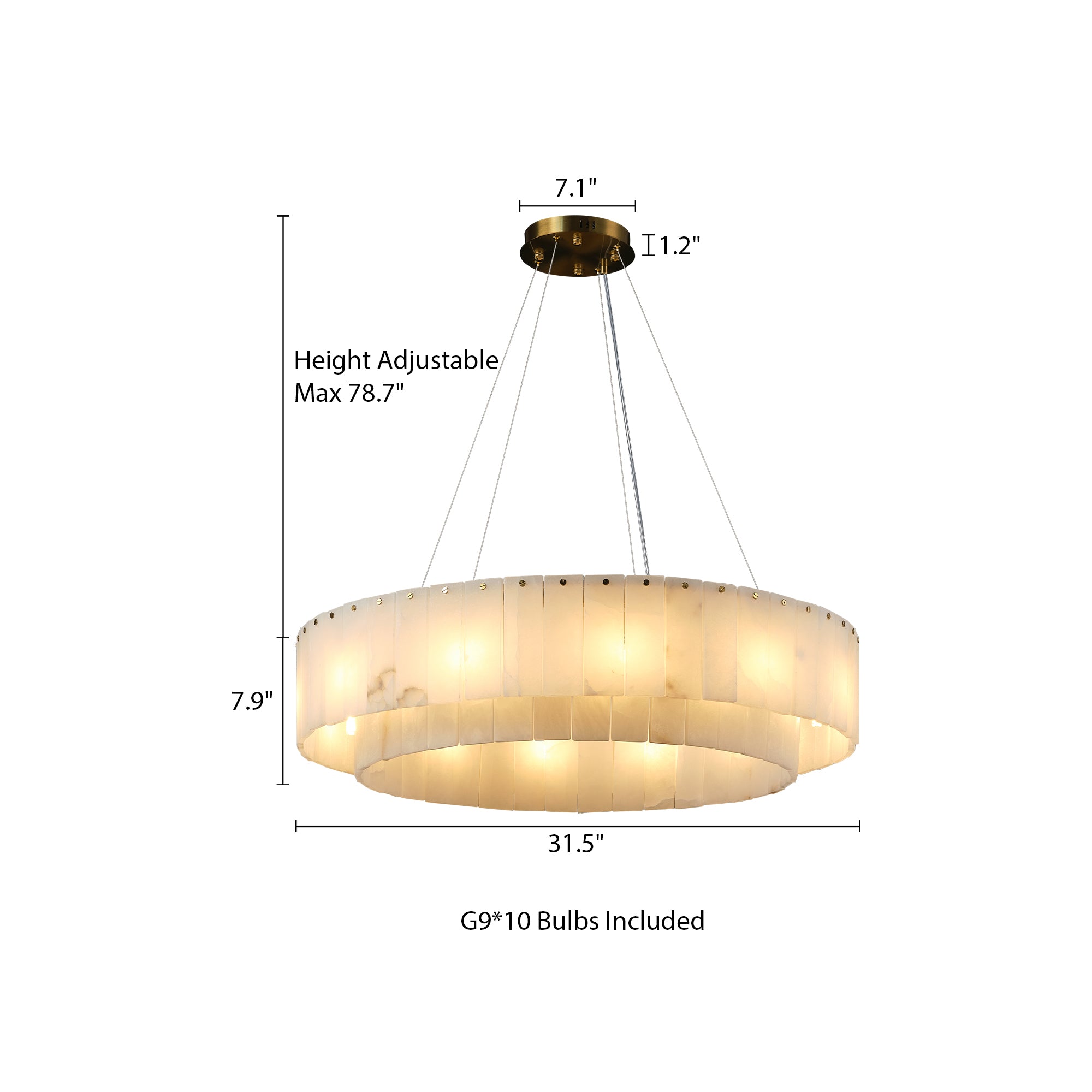 Nonzerad 31" 10 - Light 2 - Tier Alabaster Dining Room Gold Chandelier Pendant Lights